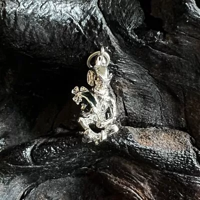 Vintage Leprechaun Charm Sitting Holding Clove Silver Tone Irish Travel Ireland • $21.59