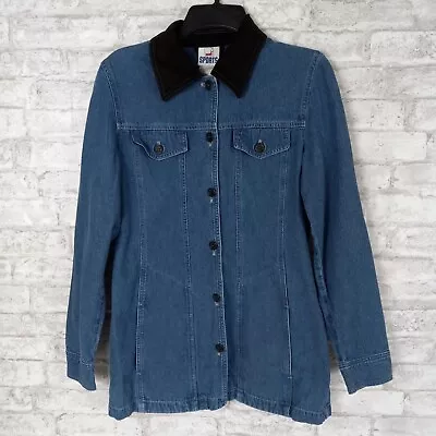 Mondi Sports Jean Jacket Womens 38 Tall Velvet Collar Medium Wash Made In Italy • £27.94