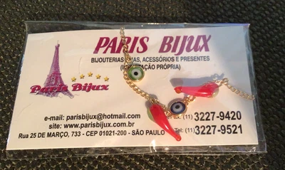 $12 • Buy Vintage CHARM  BRACELET From PARIS BIJUX  Red Pepper/Evil Eye Charms