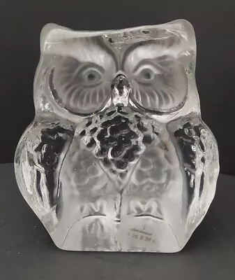 Vintage MCM Viking Glass Owl Paperweight Clear Frosted Glass Hand Made USA • $25