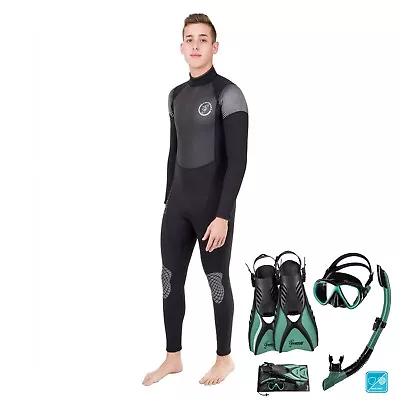 Seavenger Men's 3mm Odyssey Wetsuit & Hanalei 4-Piece Green Snorkeling Set • $123.99