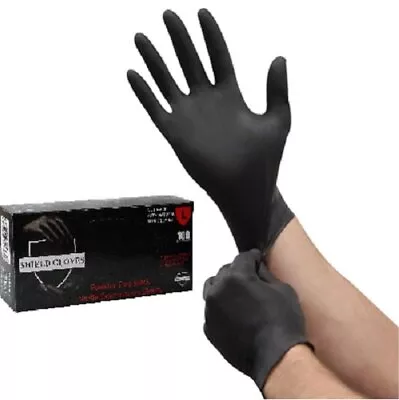 100 Shield™ Nitrile 3.5mil Powder Free Gloves Black (Latex Vinyl Free) Medium • $9