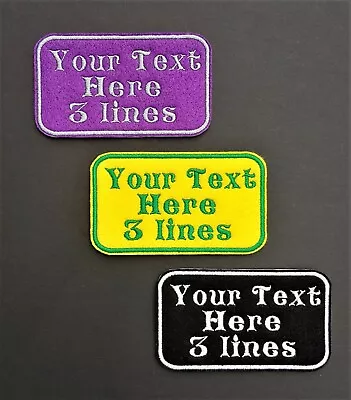£3.95 • Buy Personalised Embroidered Name Patch Badge Three Lines Oblong Box Iron On Sew On
