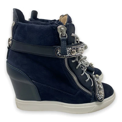$99.99 • Buy Giuseppe Zanotti For Jennifer Lopez Tiana Hidden Wedge Sneakers Blue Suede 36