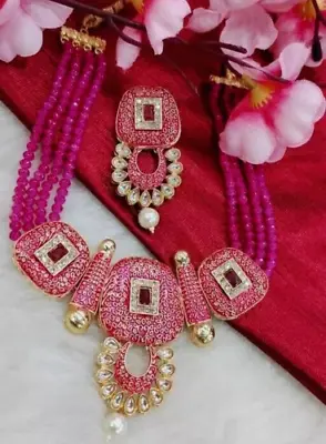 $29.51 • Buy Indian Bollywood Gold Plated Kundan Choker Bridal Necklace Earrings Jewelry Set