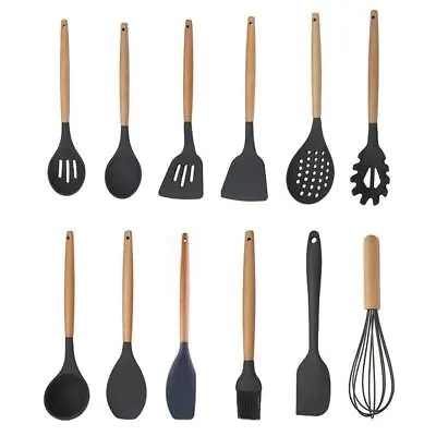 £4.02 • Buy Silicone Kitchen Utensils Set Wooden Handles Spatula Set Cooking Utensils Tool