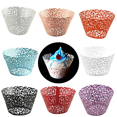 £4.09 • Buy Filigree Cupcake Wrapper Cases Vine Lace Wedding Birthday Party 25/50/100pcs