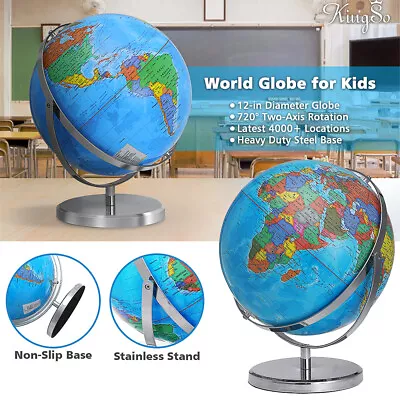 World Globe On Metal Stand Gift Earth Ocean Rotating World Map Desktop Geography • $47.49