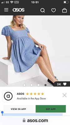 £15 • Buy Asos Design Maternity Soft Denim Babydoll Dress In Midwash Size 12