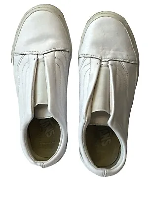 Vans Leather Laceless Slip On Sneakers White Size U.S. Men 7.0  U.S. Women 8.5 • $17.89