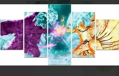 Anime Kurama VS Susanoo Poster Sasuke Canvas Wall Art 5 Pcs Naruto 9 Tails HD • $29.56