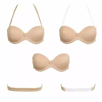£9.99 • Buy Plus Size Strapless Push Up Convertible Bra Clear Strap Halter Neck Brassiere