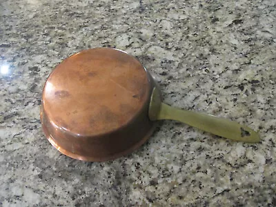 Vintage Copper Skillet Pan Tin Lined Brass Handle 7  Round Diameter • $49