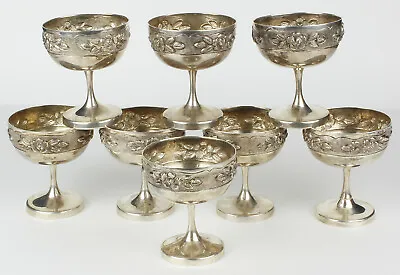 Vintage Maciel Mexico Sterling Silver Floral Set Of 8 Wine Goblets Cups • $1799