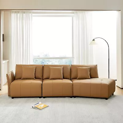 Modern Real Leather Modular Sectional Couch Button Tufted Seat Cushion • $1171.29