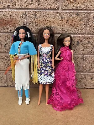 Lot Of 3 Vintage Mattel Native American Collectible Barbie Dolls • $50
