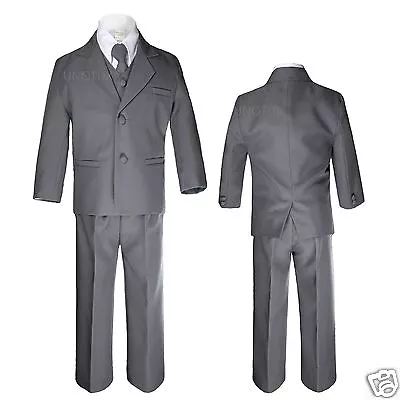 $59.95 • Buy 5pc Baby Toddler Boys Kids Dark Gray Grey Formal Wedding Party Tuxedo Suits 