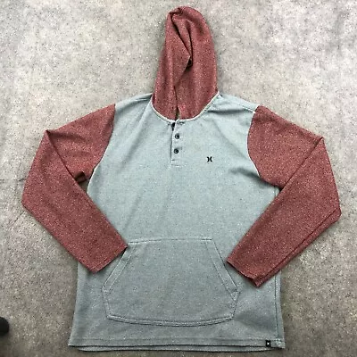 Hurley Hoodie Mens Medium Gray Red Knit Lightweight Pullover Casual Surf Henley* • $16.72