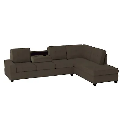 Brown Reversible Chaise Sofa Sectional & Drop Down Table Living Room Furniture • $1199