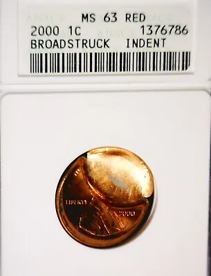 $138 • Buy 2000 ANACS MS63 ERROR BROCKAGE Off Center + Broadstruck Lincoln Cent BU Coin NR