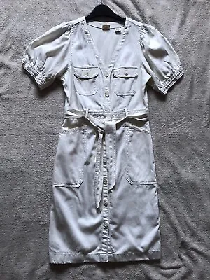 Levi’s Ivory Denim Shirt Dress Button Up Tie Belt Short Sleeve S 8-10 Ex/Cond • £20