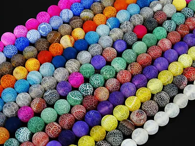 Colorful Matte Fire Crackle Agate Gemstones Round Beads 15  4mm 6mm 8mm 10mm • $3.70