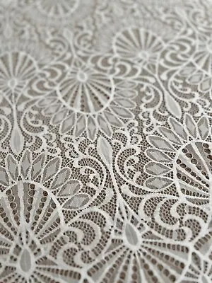 Ivory Bridal Scallop Lace Chantilly Raschel Boho Lace Wavy Fan Design • £13