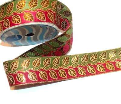 £1.60 • Buy 45mm Gold Lime Wine Metallic Embroidered Ribbon Applique Motif Trim Indian