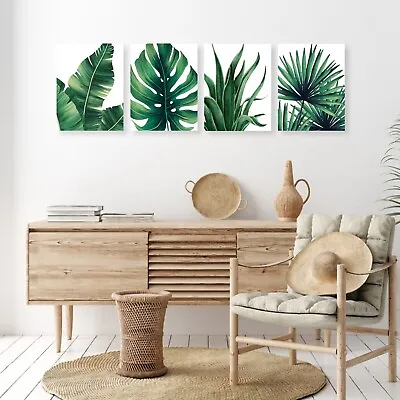 Botanical Prints Wall Art Canvas 4 Pieces Green Leaf Framed 12  X 16  FREESHIP • $35.99