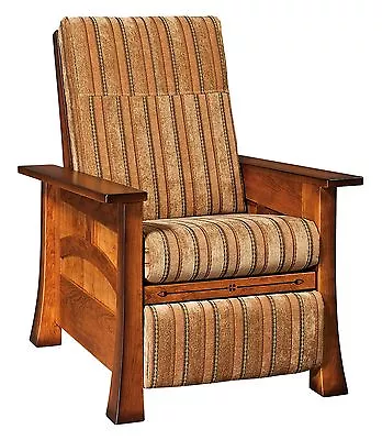 Amish Mission Craftsman Wall Hugger Recliner Accent Chair Solid Wood Upholstered • $2699