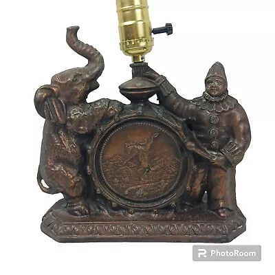 Pot Metal Vintage Electric Lamp Art Nuevo 1930 Circus Elephant Cowboy Working • $149.99