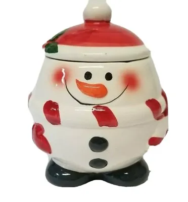 Ceramic Snowman With Red Hat Candy Jar Sugar Dish Roly Poly • $13.50