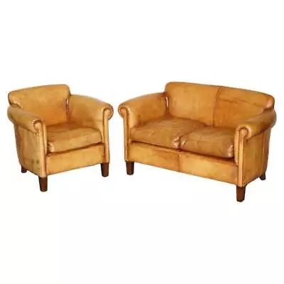 Rare John Lewis Camford Heritage Brown Leather Armchair & Two Seat Sofa Suite • £2250