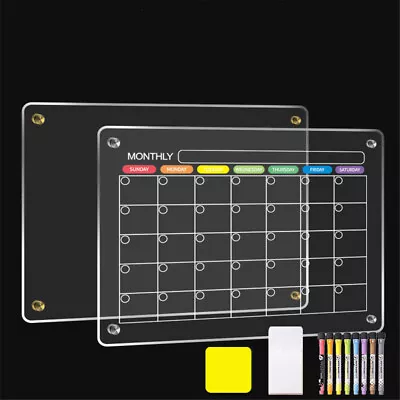 Clear Acrylic Magnetic Weekly Monthly Fridge Planner Memo Board NotePad Calendar • £12.92