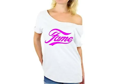 Fame Off The Shoulder White T Shirt Fancy Dress Hen Party Retro UK Size Xs To 5x • £9.99