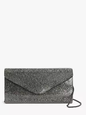 John Lewis Beaded Sparkle Envelope Handbag Clutch Bag Silver • £9.95