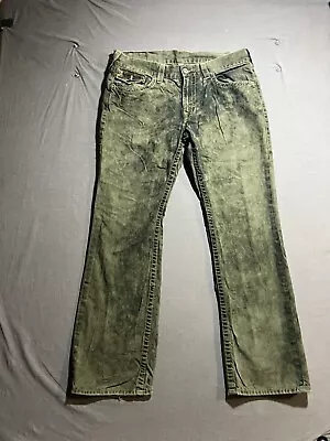 True Religion Straight Jeans 36x32 Black Denim Acid Wash Flap Pockets Belted. • $48.80