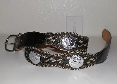 Circle Y Hand Made Horsehair & Silver Concho Leather Belt Size 36 Western Cowboy • $34.99
