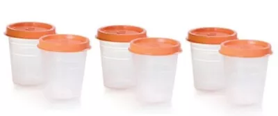 Tupperware New Sheer MINIS MIDGETS 2 Oz Containers~ Set  6 ~ Orange Seals • $20.85