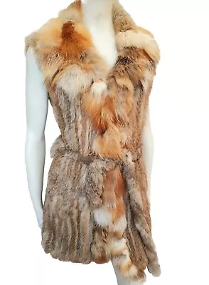 Real Red  Fox Fur&Coney Rabbit Waistcoat Gilet Body-warmer Sz S M UK(8/10/12  • £84.99