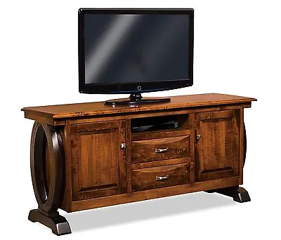 Amish Contemporary Saratoga TV Stand Solid Wood Console Cabinet Storage 72  • $2699