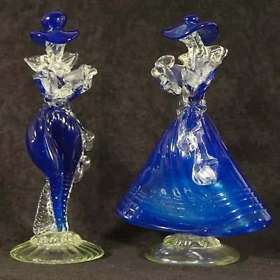 Lady And Gentleman Pair Of Blue Glass Murano Venetian Dancers Figures • £95