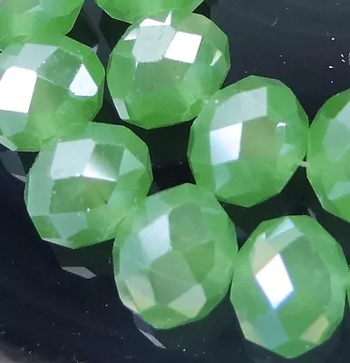 25 Green Chalcedony Glass Faceted Rondelle Bead 10x7mm AB • $4.99