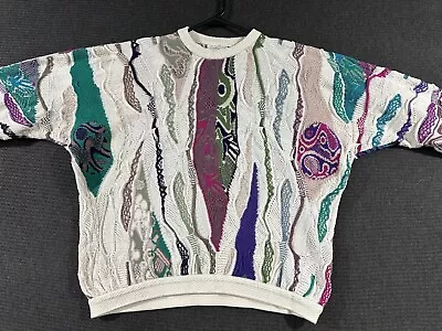 Coogi Knit Sweater Medium White Vintage Colorful Australia Made Biggie Cosby  • $224.99