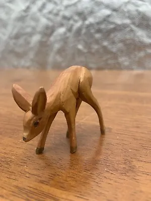 Vtg Folk Art Hand Carved Wood Deer Doe Fawn Figurine Rustic Primitive Sculpture. • $5.86