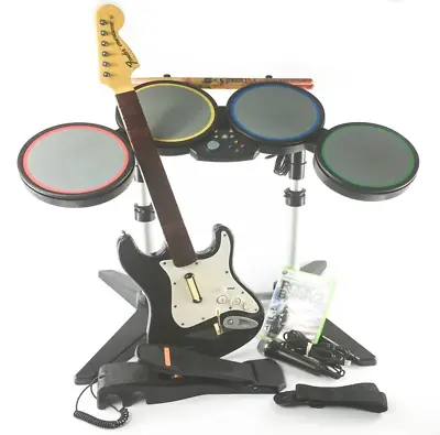 $192.62 • Buy Xbox 360 Rock Band Bundle Fender Stratocaster Guitar Drums Game Pedal Microphone