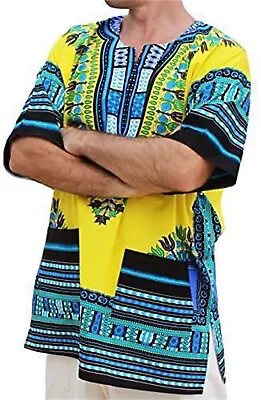 Men African T-Shirt Ethnic Tops Traditional Tee Short Sleeve Dashiki Shirt • £18.01