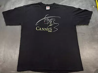 VINTAGE CANNES Film Festival French Riviera France Black Embroidered Shirt Yacht • $38.50