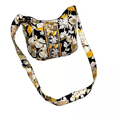 Vera Bradley Clare Crossbody Bag Dogwood Black Yellow Floral Purse Zip Closure • $19.99