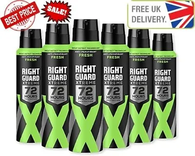 £22.99 • Buy Right Guard Mens Deodorant, Xtreme Fresh 72H High-Performance Spray 6 X 150 Ml